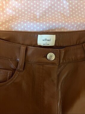 Wilfred High-Rise Faux Leather Jeans in Warm Brown